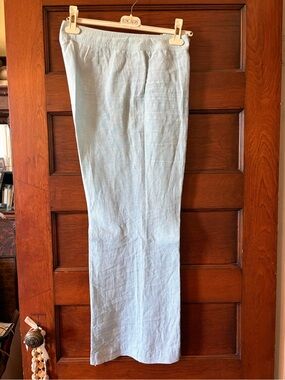 Escada Light Blue Linen Wide-Leg Pants